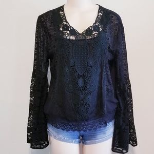 Champagne & Strawberry black lace/sheer top!